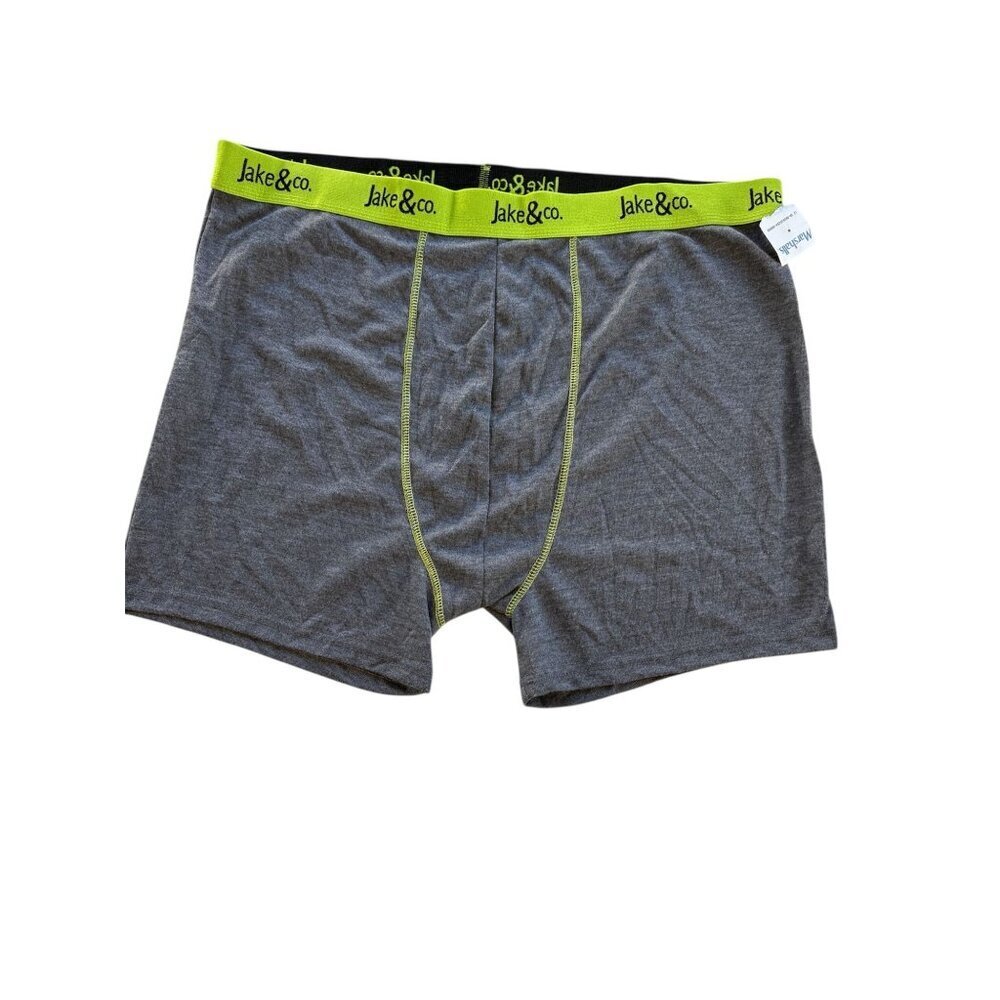 Jake & Co. Gray Boxer Briefs XXL Polyester With Neon Green Waistband Comfortable